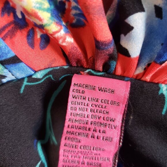 Betsey Johnson Dark Floral Bell Sleeve V-Neck Blouse Black L/XL Tie Waist Kimono - Picture 12 of 12